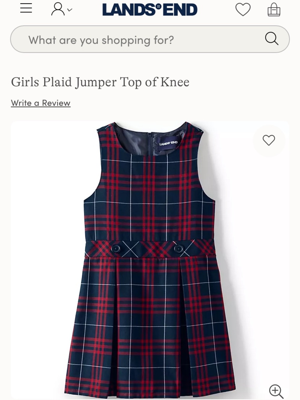 NEW Lands' End Uniform Navy and Red Plaid Jumper Dress